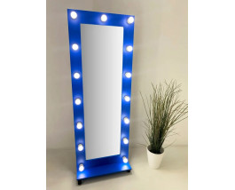 Синее гримерное зеркало с подсветкой на подставке 170х60